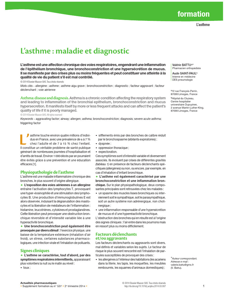 Diagnostic de l'asthme et facteurs déclenchants | PDF | Asthme | Allergie