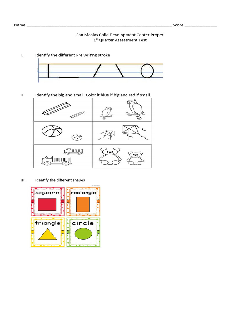 1st Quarter Assessment for Pre-K | PDF