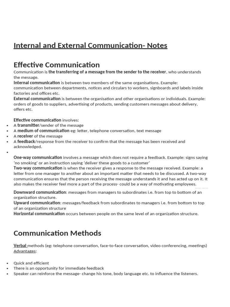 Internal and External Communication - Notes | PDF | Communication ...
