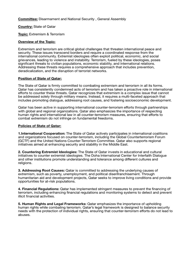 QatarPositionPaper | PDF | Qatar | Extremism