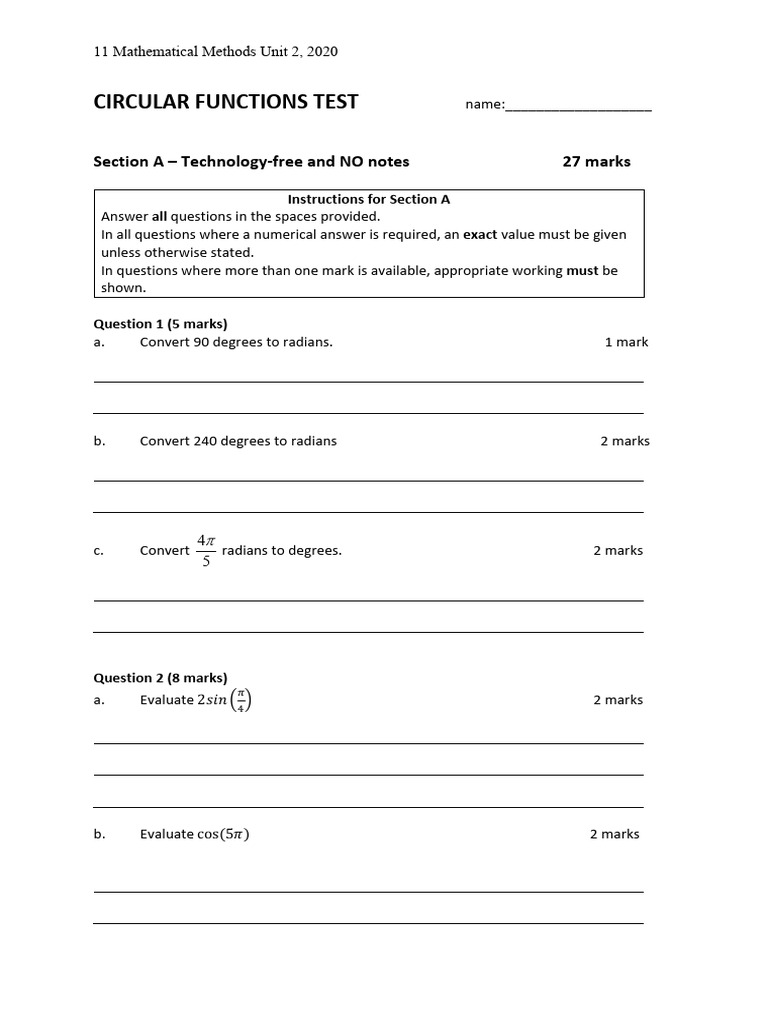 2020-2022 Circular Functions Tests | PDF | Function (Mathematics ...