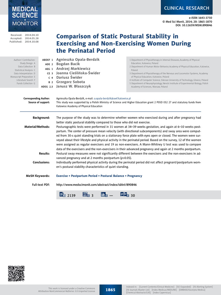 Comparison of Static Postural Stability in Exercising and Non ...