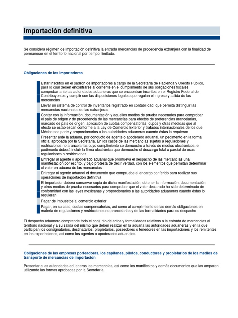 Importación Definitiva Pdf Aduana Comercio