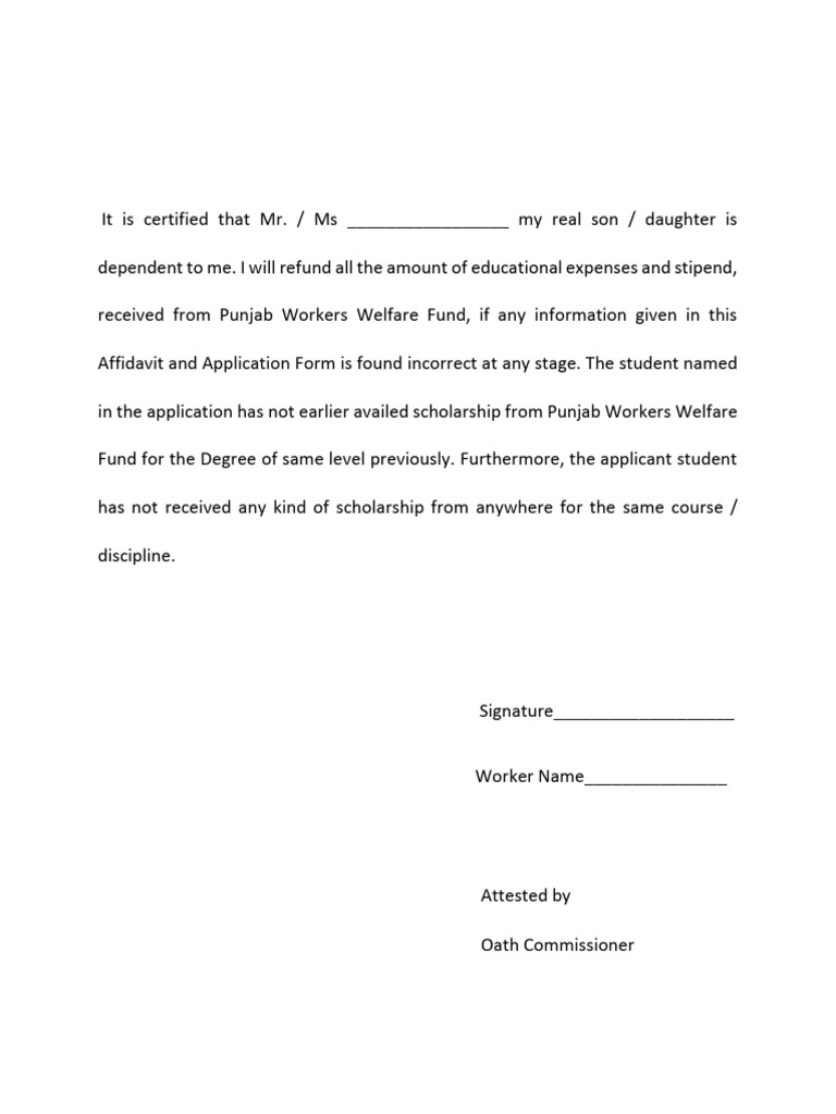 Affidavit for PWWF Scholarship Application | PDF