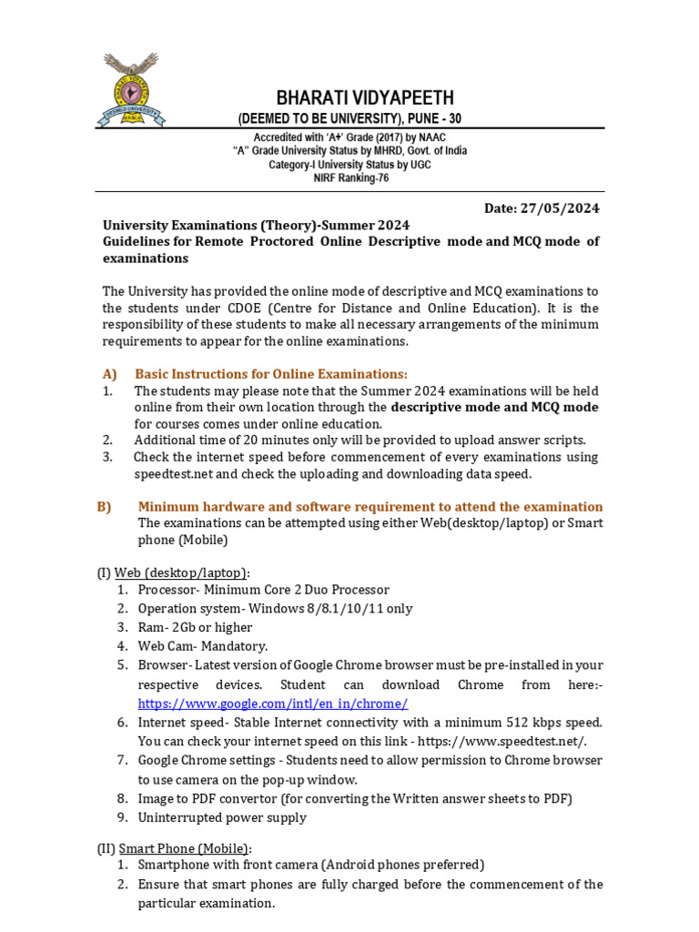 Summer 2024 Online Exam Guidelines | PDF | Smartphone | Image Scanner