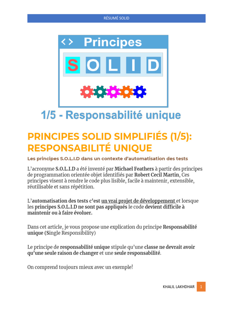 Principes SOLID : Responsabilité Unique | PDF | Interface (Informatique ...