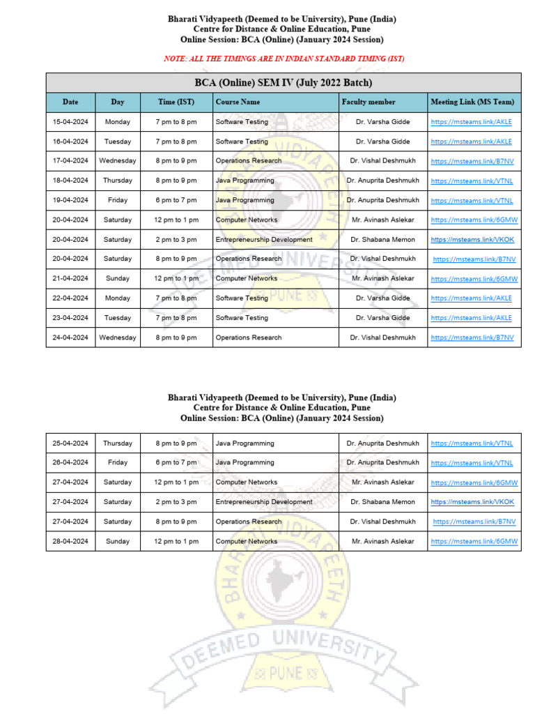 BCA Online Session Schedule April 2024 | PDF | Computers