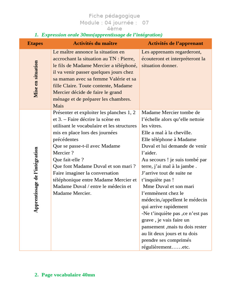Fiche Pédagogique : Module 4, Jour 7 | PDF