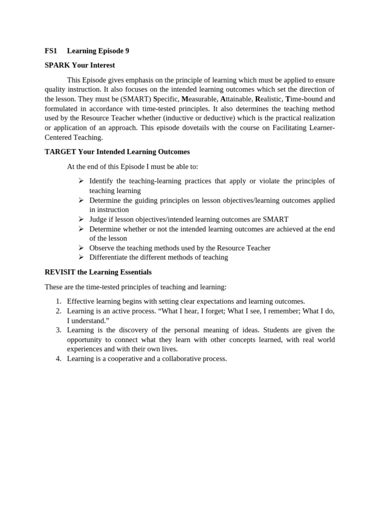 Fs1 Ep 9 Pdf Learning Teaching Method