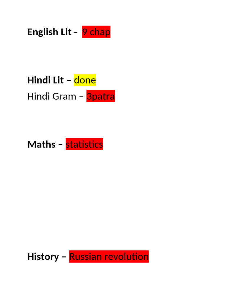 Subject Work List Summary | PDF