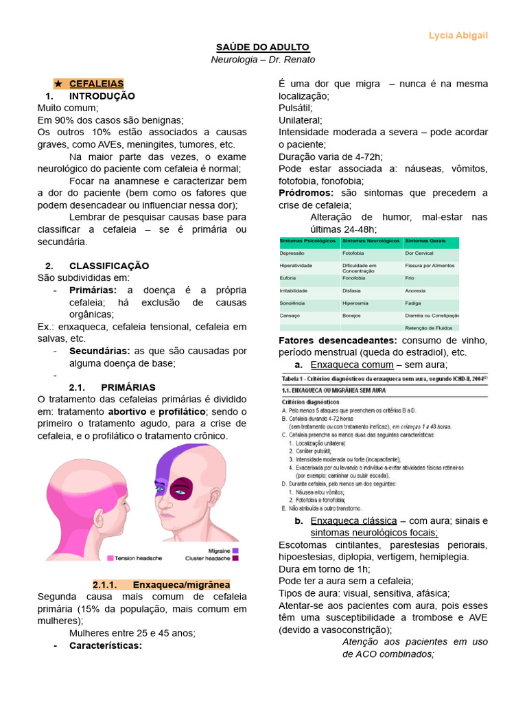 Classificação e Tratamento de Cefaleias | PDF | Enxaqueca | Dor de cabeça