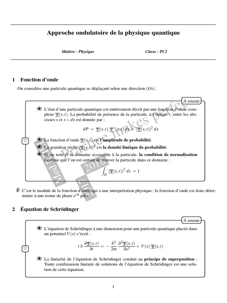 Physique quantique : Fonction d'onde et Schrödinger | PDF | Fonction d ...