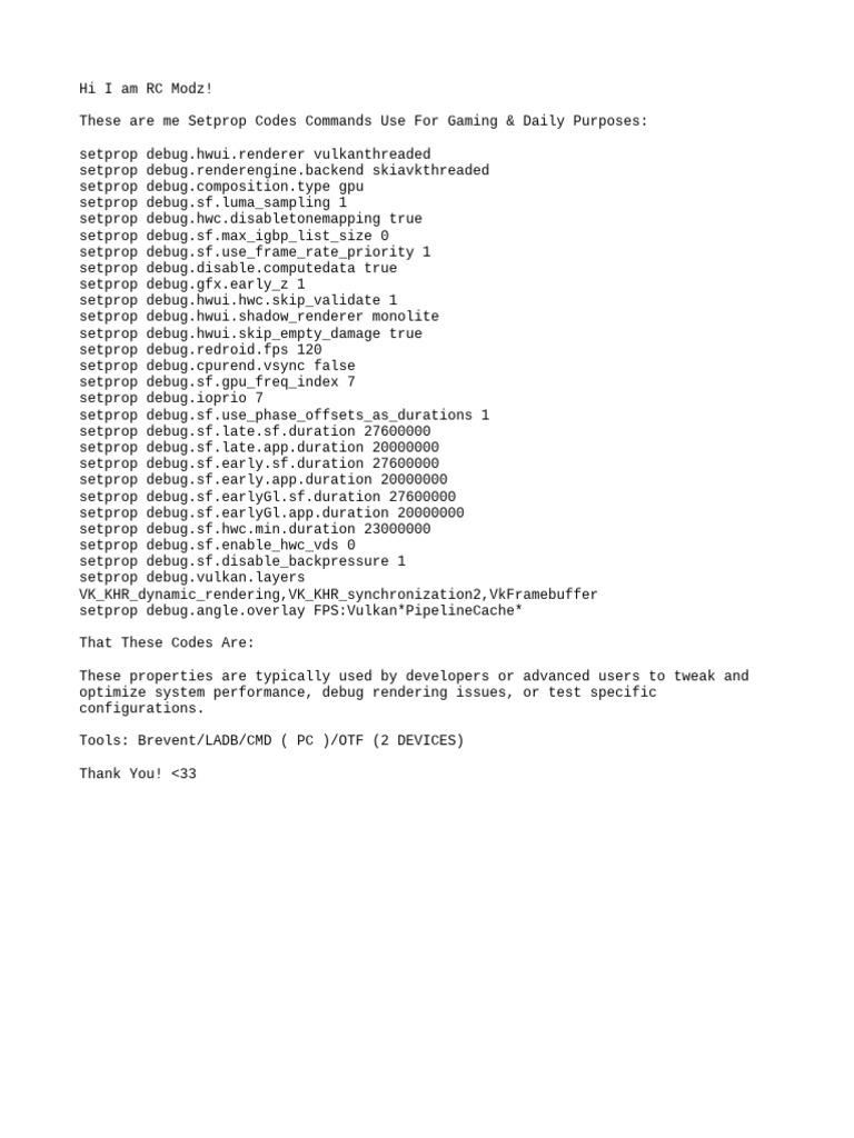 Setprop Commands for Gaming Optimization | PDF | Teaching Methods ...