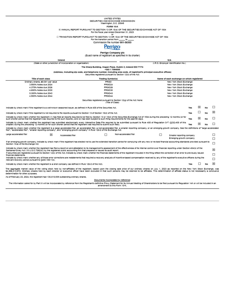Prgo 2023 10-K | PDF | Sustainability | Over The Counter Drug