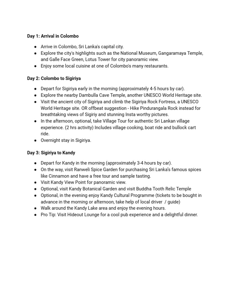 Sri lanka shareable itinerary pdf