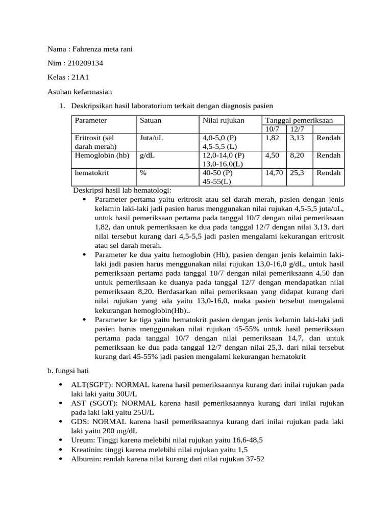 Hasil Lab dan Evaluasi Obat Pasien | PDF | Pengembangan Diri