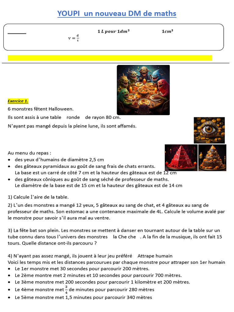 DM de Maths Halloween pour Collégiens | PDF