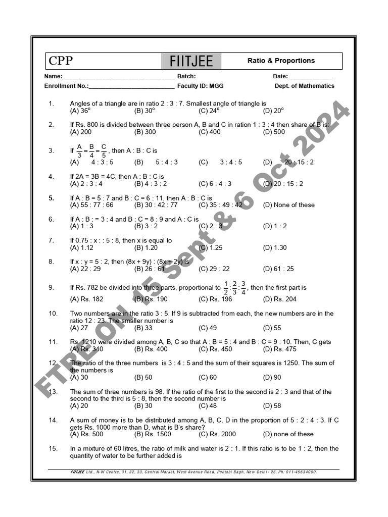 Ratio and Proportions II PDF | PDF | Ratio | Elementary Mathematics