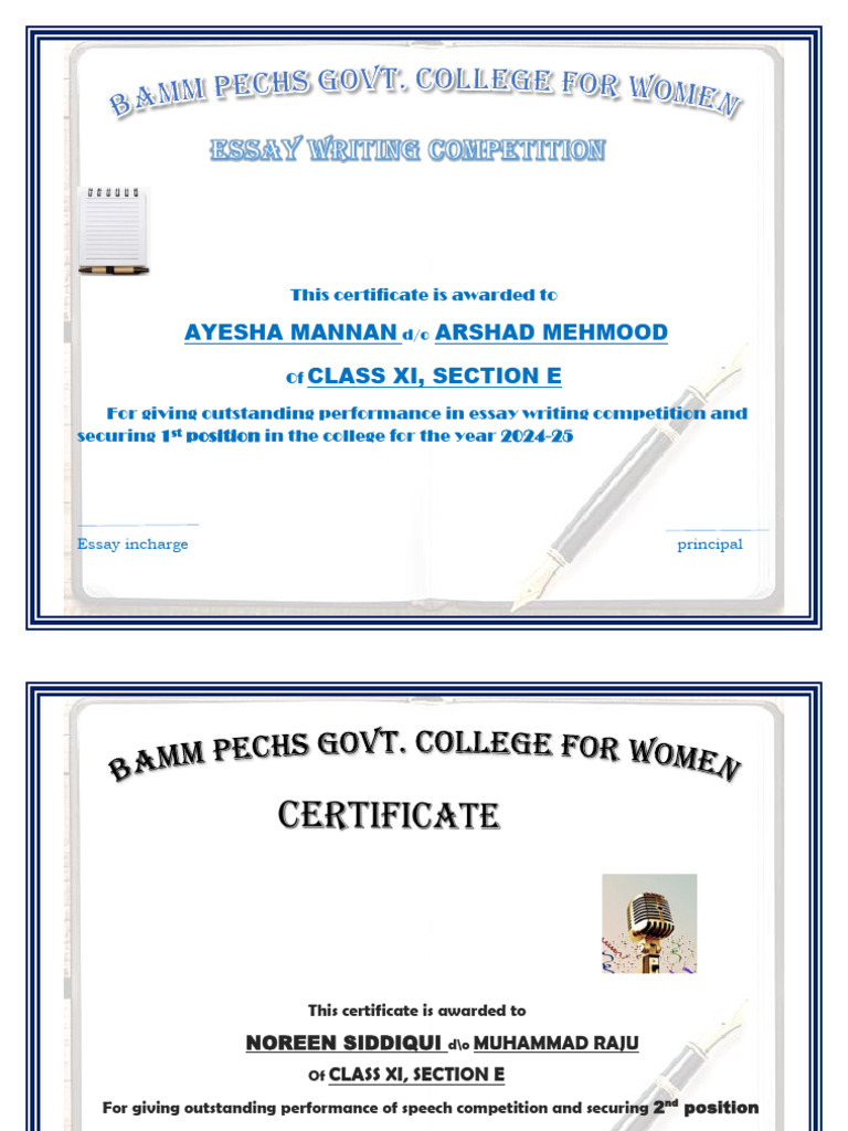 1st Position Certificate for Ayesha Mannan | PDF