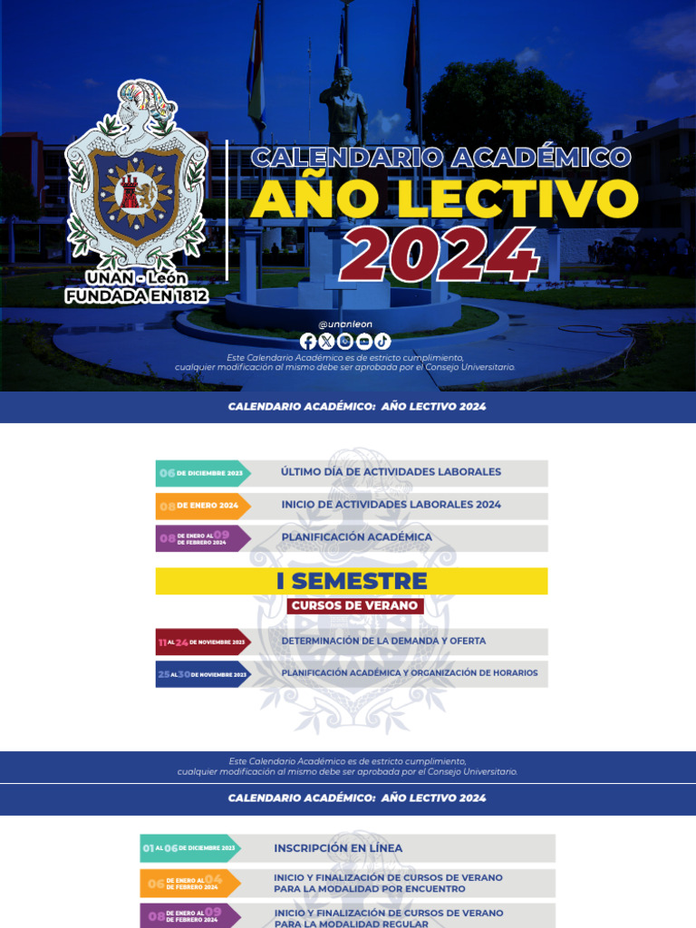 Calendario Académico 2024 UNAN-León | PDF | Calendario