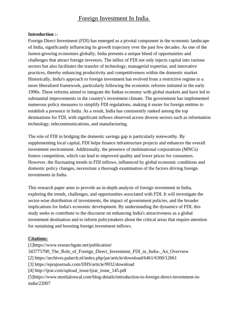Foreign Direct Investment in India Insights | PDF | Foreign Direct ...