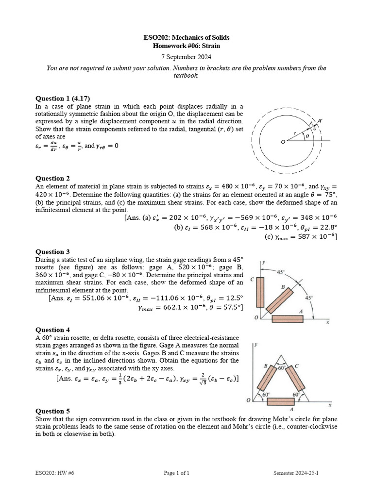 ESO202 Mechanics of Solids Homework 6 | PDF | Physical Sciences ...