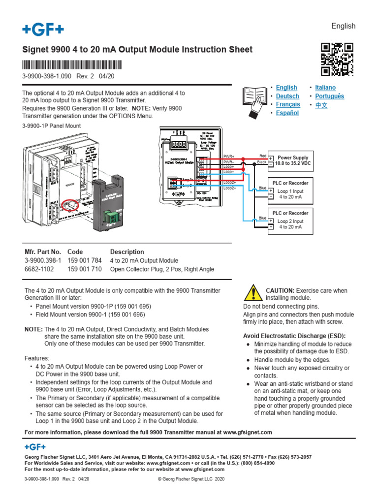 Signet 9900 4-20 mA Output Module Guide | PDF | Electrostatic Discharge ...