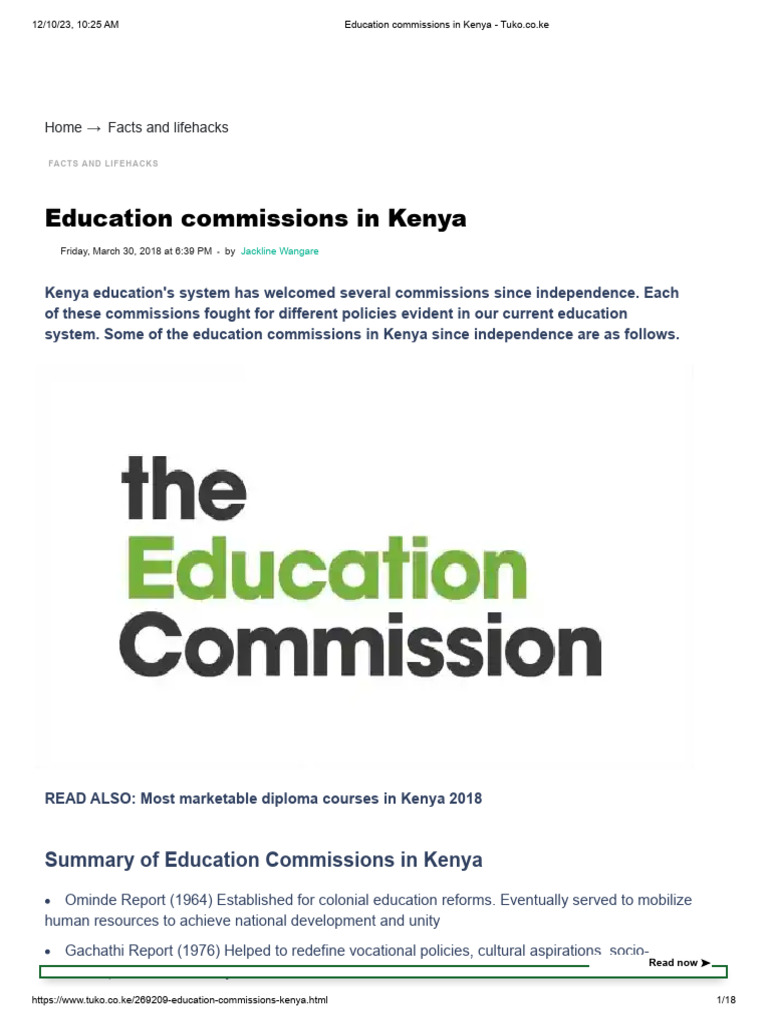 Kenya Education Commissions Overview Pdf Schools Kenya