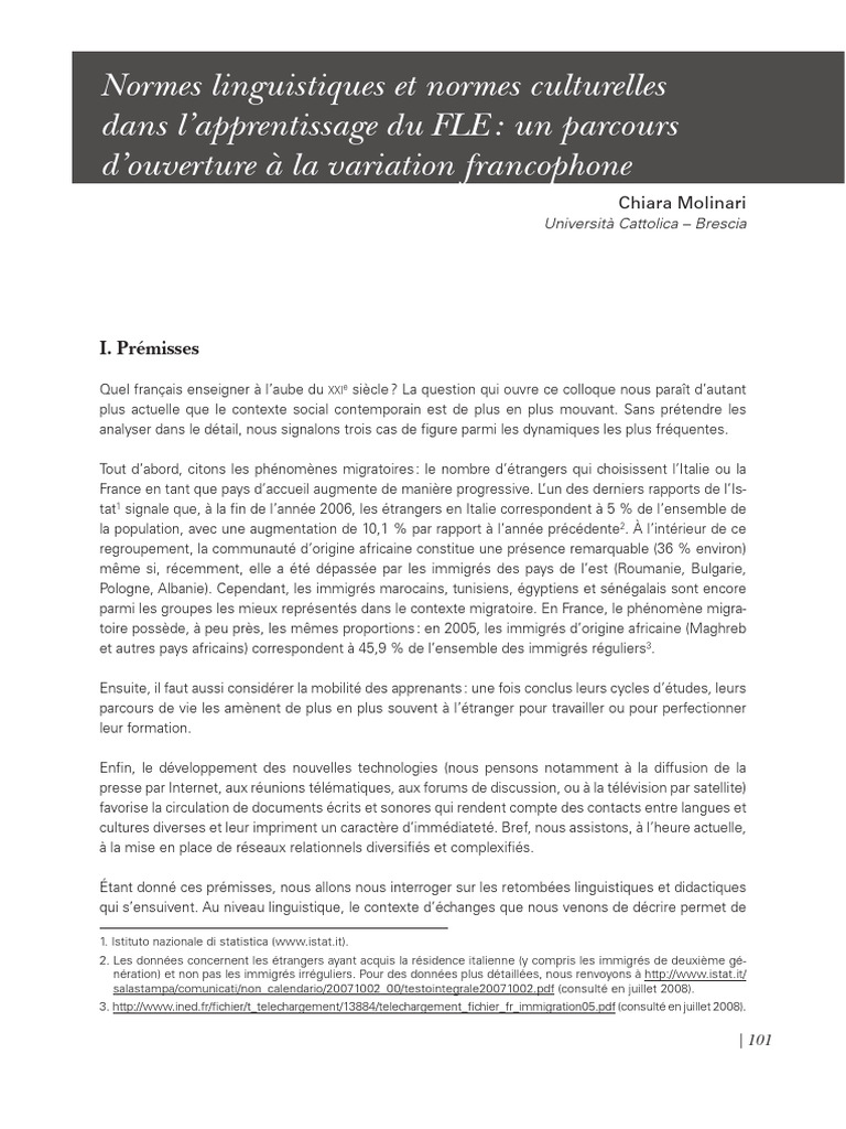Normes et variations dans l'apprentissage du FLE | PDF | Langue ...