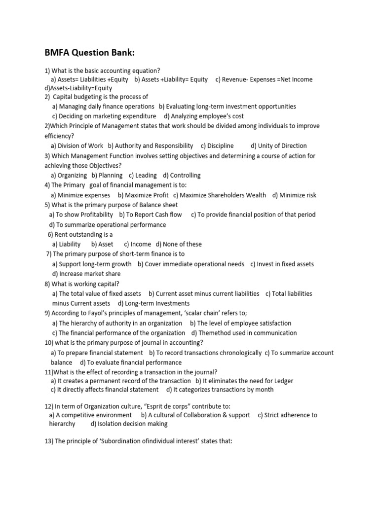 BMFA Question Bank - 24 Answer | PDF | Debits And Credits | Financial ...