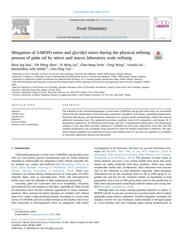 10 1016@j Foodchem 2020 127147 | PDF | Palm Oil | Ethanol