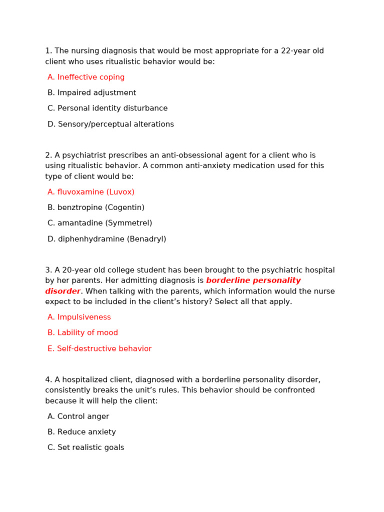 Nursing Diagnoses for Personality Disorders | PDF | Personality ...