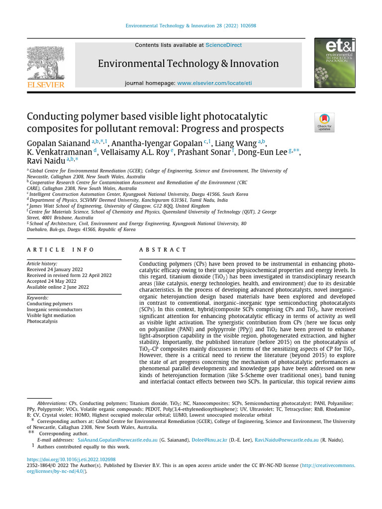 Conducting Polymer Based Visible Light Photocatalytic Composites For ...