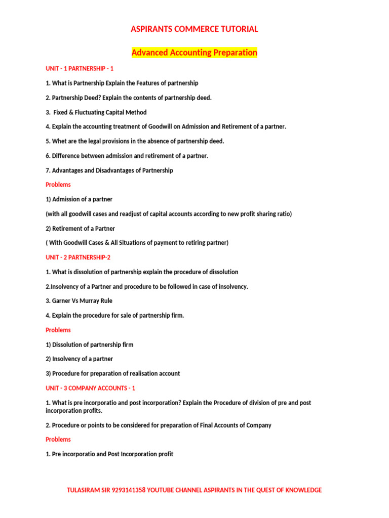 Advanced Accounting Key Questions | PDF | Valuation (Finance) | Partnership
