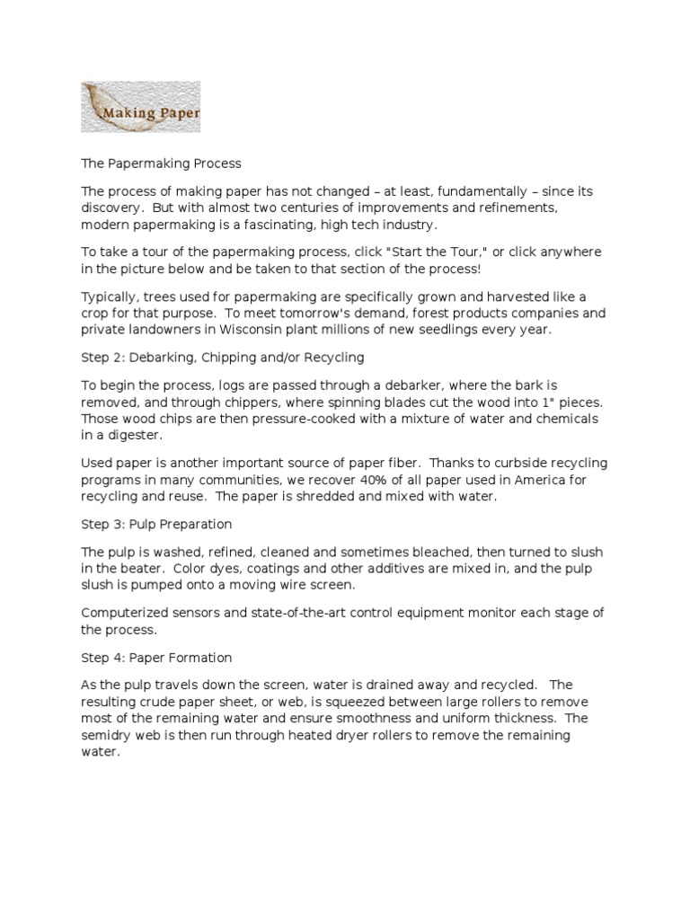 The Paper Making Process (Papel) PDF Pulp (Paper) Paper