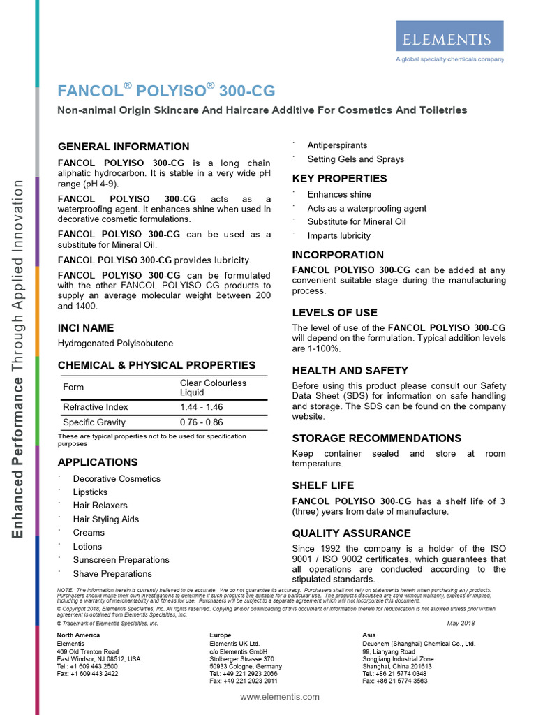 FANCOL POLYISO 300-CG Overview | PDF | Cosmetics | Oil