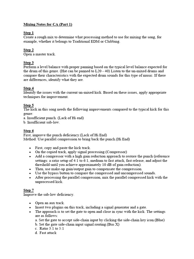 Mixing Notes For CA (Part 1) | PDF | Audio Engineering | Sound Production