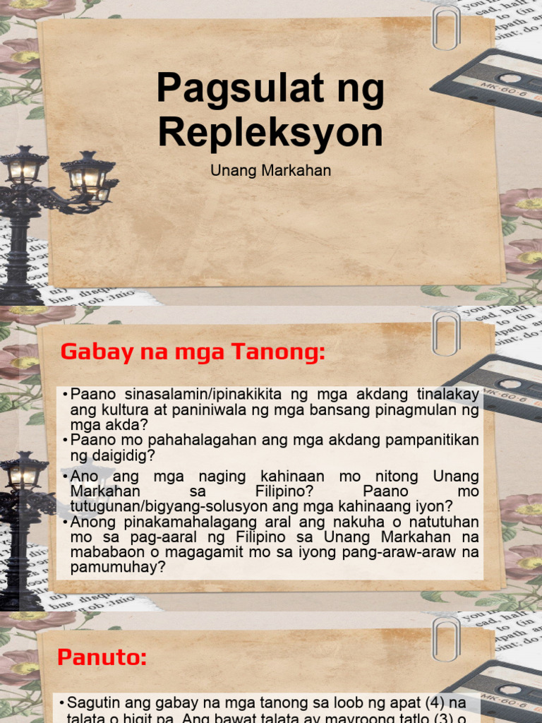 Gr. 10 - Pagsulat NG Repleksyon - Unang Markahan (24-25) | PDF