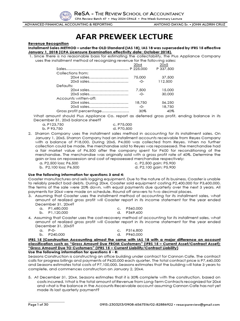 CPA Review: Revenue Recognition Methods | PDF | Consolidation (Business ...