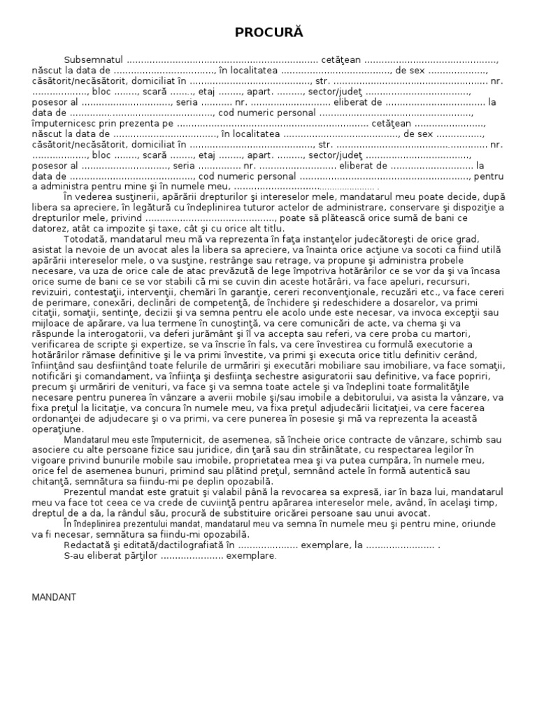Acte Procura de Administrare Inclusiv Vanzare Cumparare | PDF
