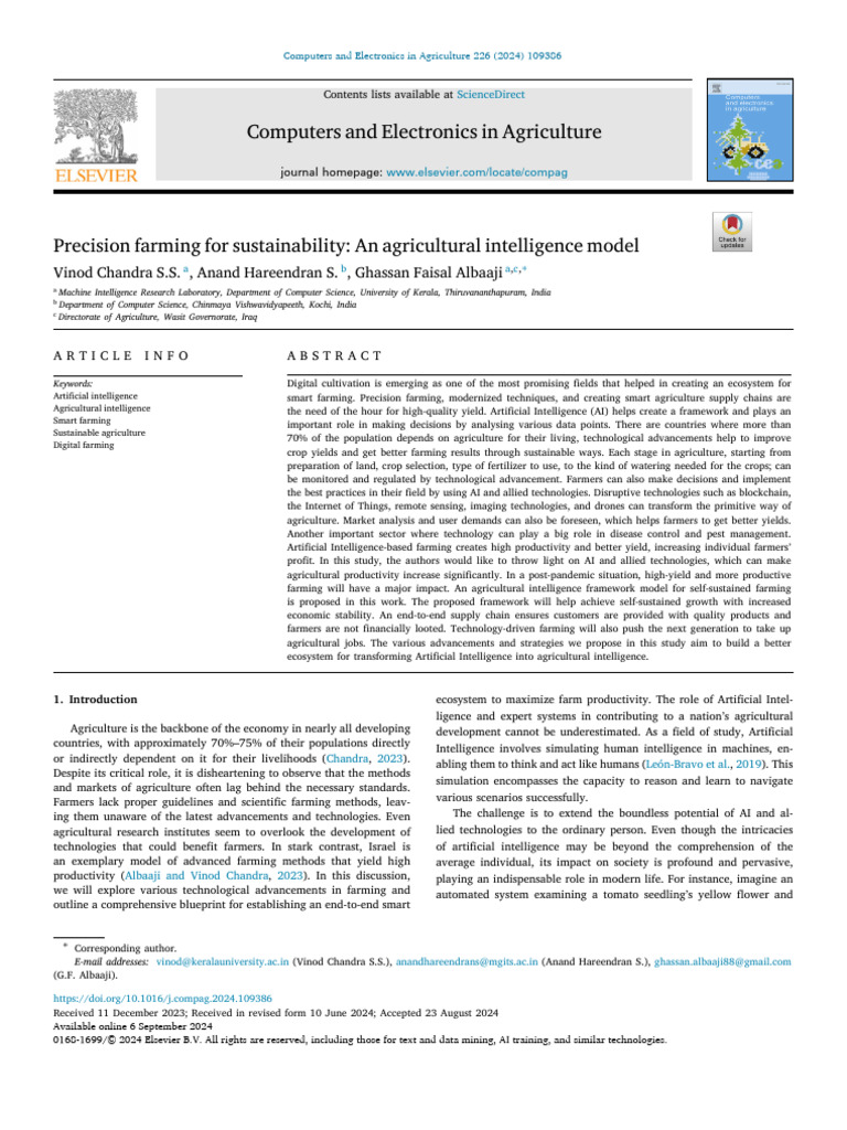 1 s2.0 S0168169924007774 Main | PDF | Agriculture | Artificial Intelligence