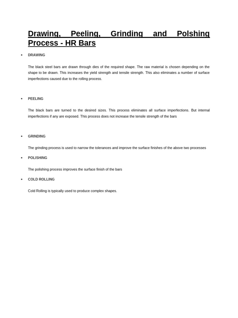 Drawing, Peeling, Grinding and Polshing Process - HR Bars | PDF