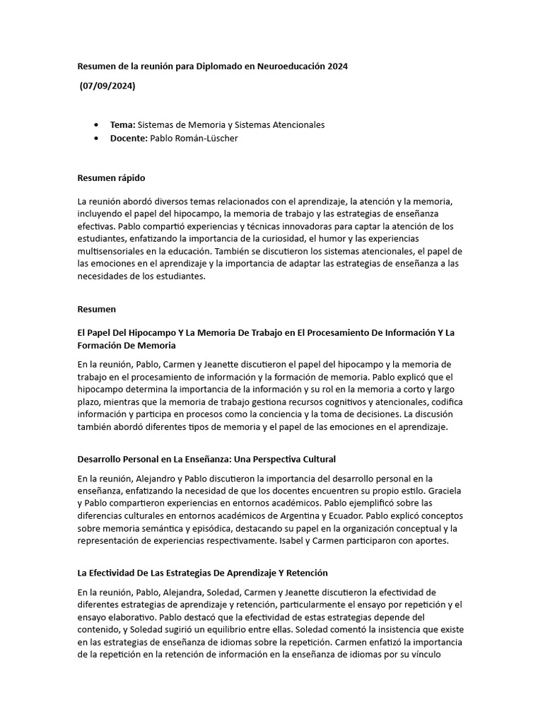 Estrategias de Aprendizaje en Neuroeducación | PDF | Memoria | Aprendizaje