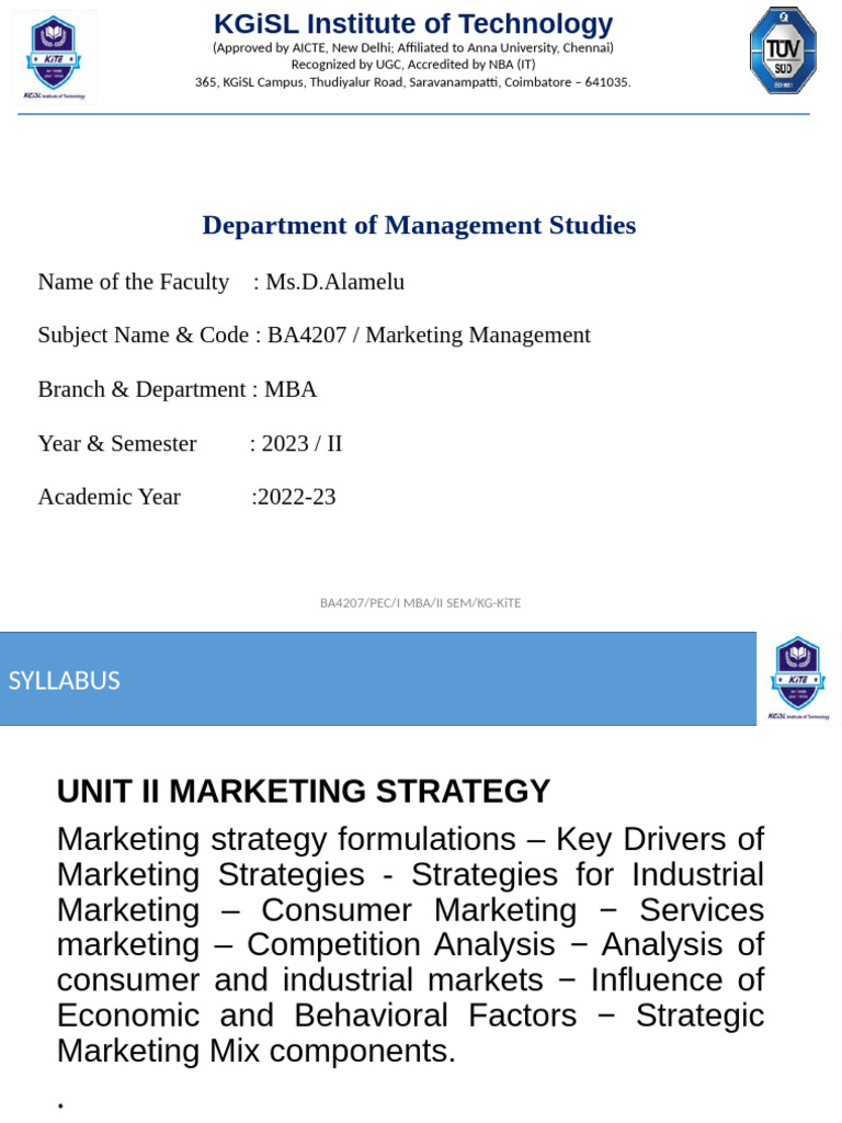 MBA Marketing Strategy Syllabus 2023 | PDF | Master Of Business ...
