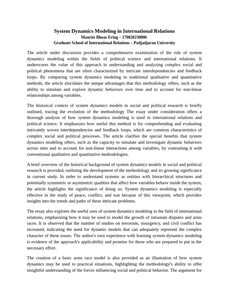 System Dynamics in International Relations | PDF | Methodology ...