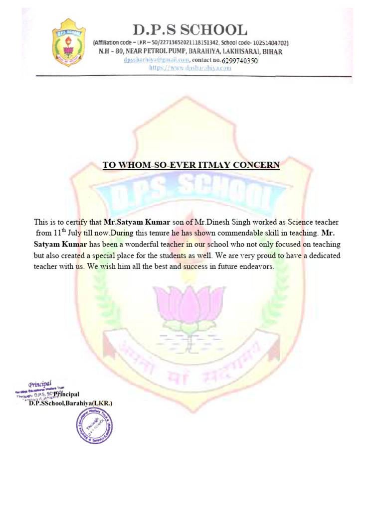 To Whom-So-Ever Itmay Concern: MR - Satyam Kumar Mr. Satyam Kumar | PDF ...