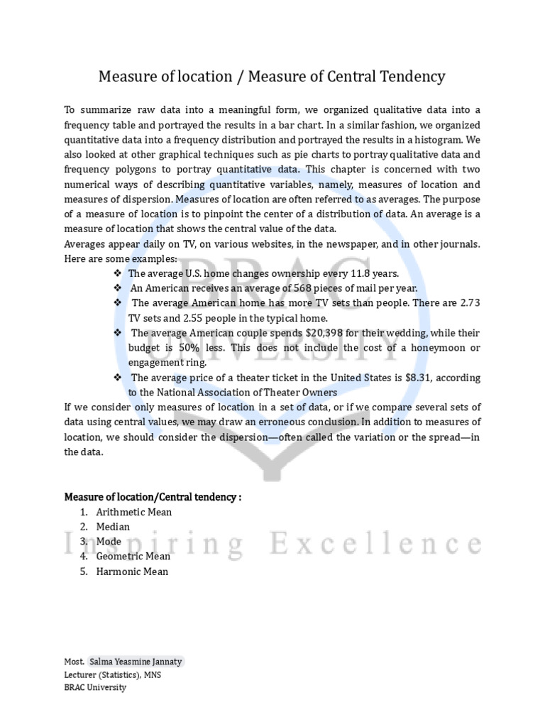 Measure of Central Tendency | PDF | Mean | Mode (Statistics)