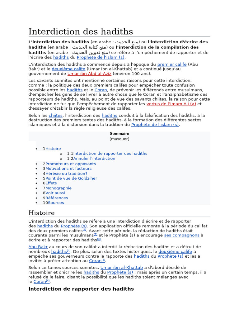 Interdiction d'écrire des hadiths | PDF | Hadîth | Chiisme