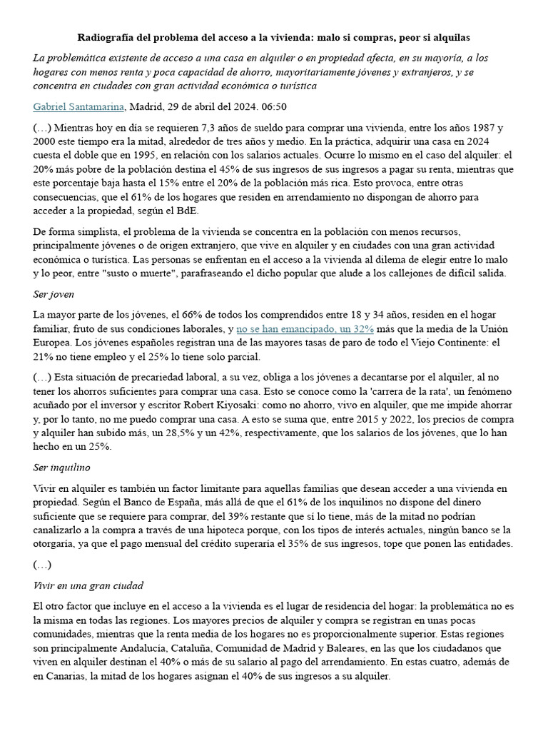 Radiografía Del Problema Del Acceso A La Vivienda | PDF | Economias