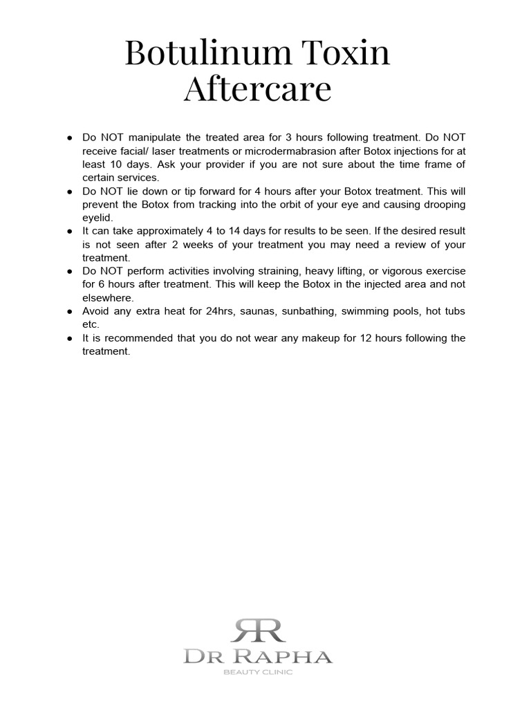 Botox Aftercare Guidelines | PDF | Botulinum Toxin | Diseases And Disorders